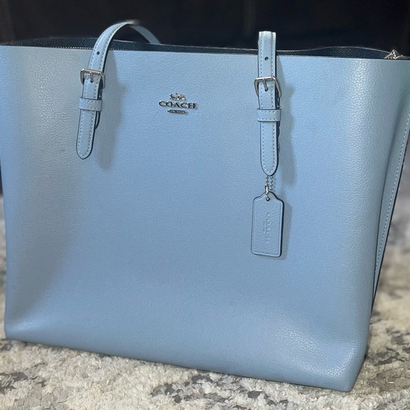Coach Sky Blue Tote with Yellow Accent - Picture 1 of 4